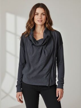 Lululemon Sway athleisure asymmetrical cowl neck grey cotton work out jacket 8